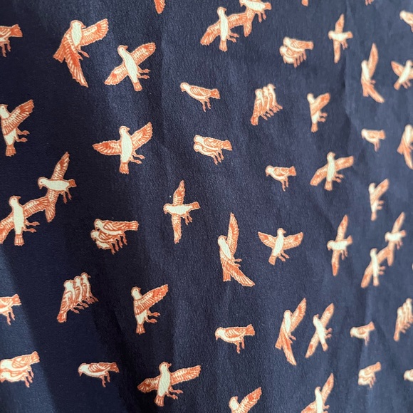 Bar III Pull Over Dress Dar Blue With Orange Bird Pattern Size Medium - Picture 7 of 9